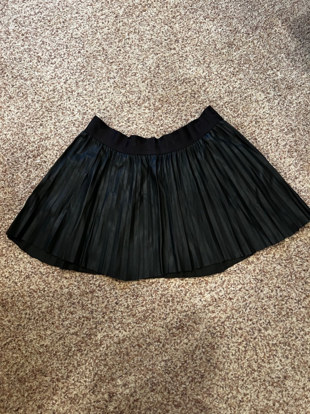 DKNY black faux leather pleated mini skirt